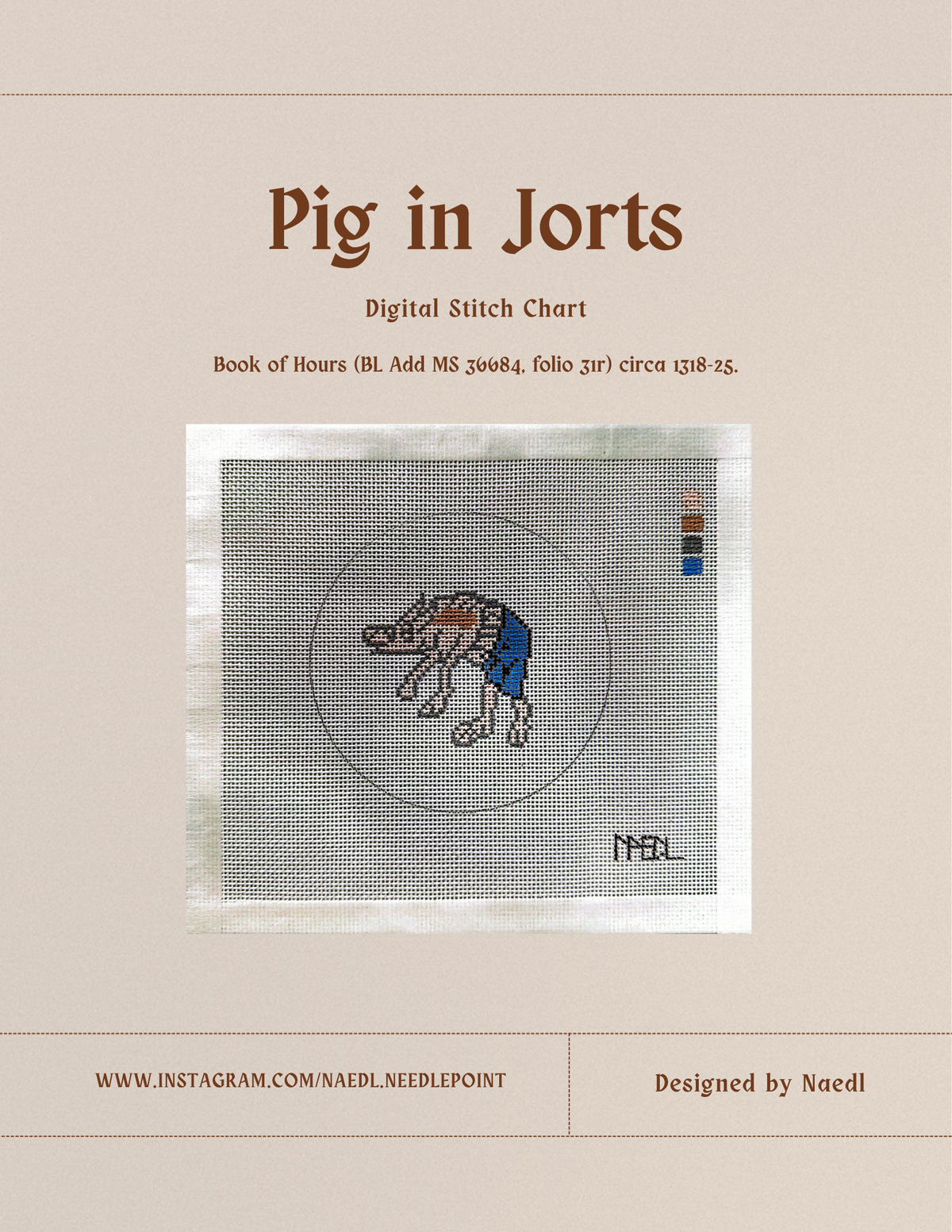 Pig in Jorts - Medieval Marginalia Stitch Chart
