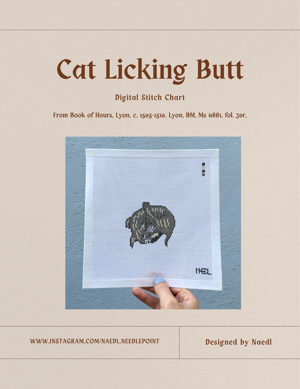 Cat Licking Butt - Medieval Marginalia Stitch Chart