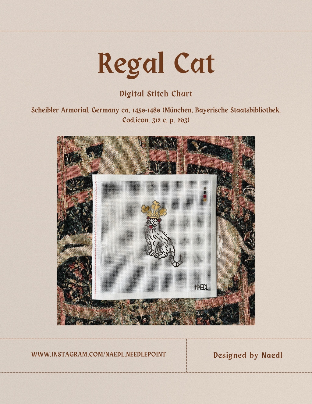 Regal Cat - Medieval Marginalia Stitch Chart