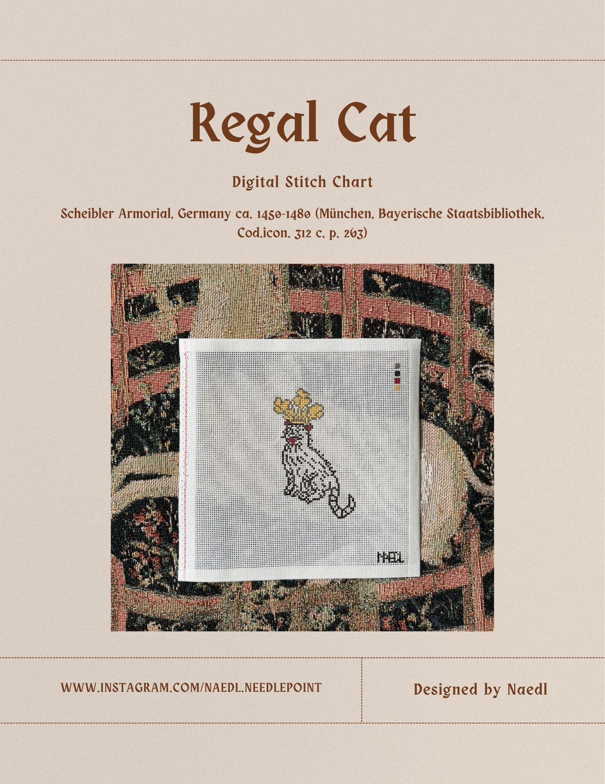 Regal Cat - Medieval Marginalia Stitch Chart