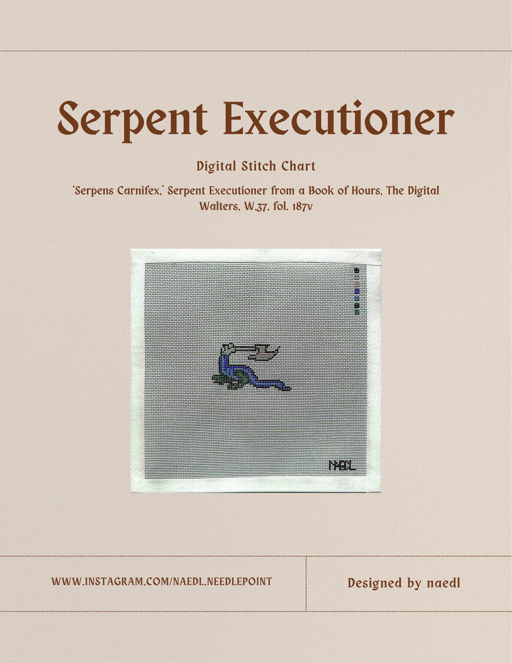 Serpent Executioner - Medieval Marginalia Stitch Chart